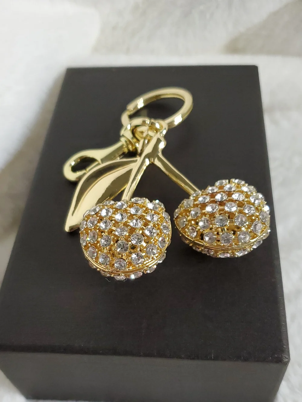Gold Crystal Cherry Charm Keychain